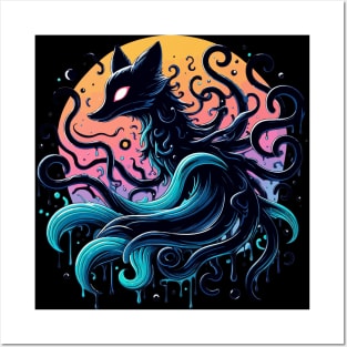 Spooky Abstract Art Demon Fox With Tentacles Posters and Art